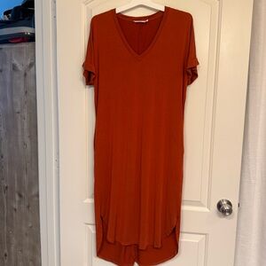 Lush Terracotta V-Neck Dress with pockets, slouchy, backyard bbq, extremely soft